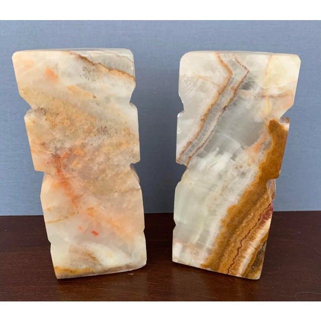 Mid-Century Boho Carved Onyx Stone Bookends For Sale In Richmond - Image 6 of 8