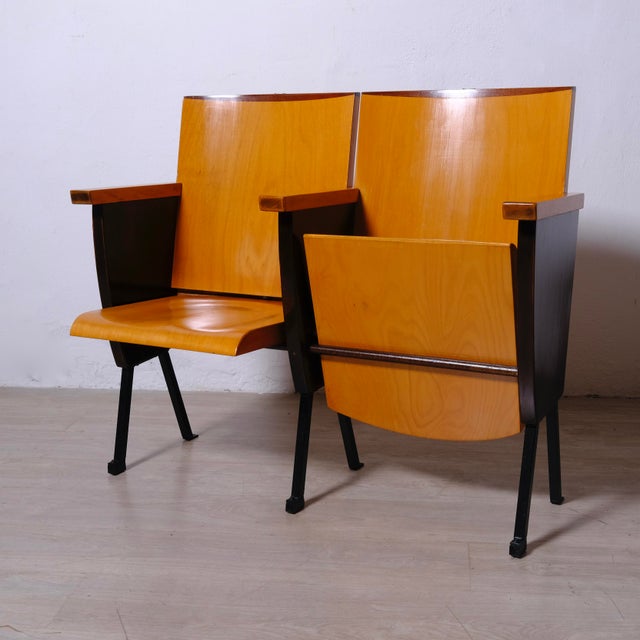 Wood Two-Seater Cinema Armchair Bench in Numbered Two-Tone Wood, 1960s For Sale - Image 7 of 18