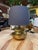 Metal Sculptural Brass Table Lamp With Blue Shade 1970's For Sale - Image 7 of 7