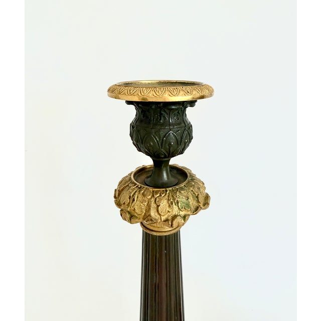 19th C French Charles X Gilt & Patinated Bronze Candlesticks - A Pair For Sale - Image 4 of 14