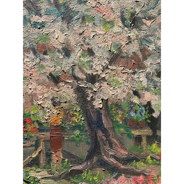 1960s 1961 Line Bloom Draper Impressionist Garden Oil Painting in Original Frame For Sale - Image 5 of 12