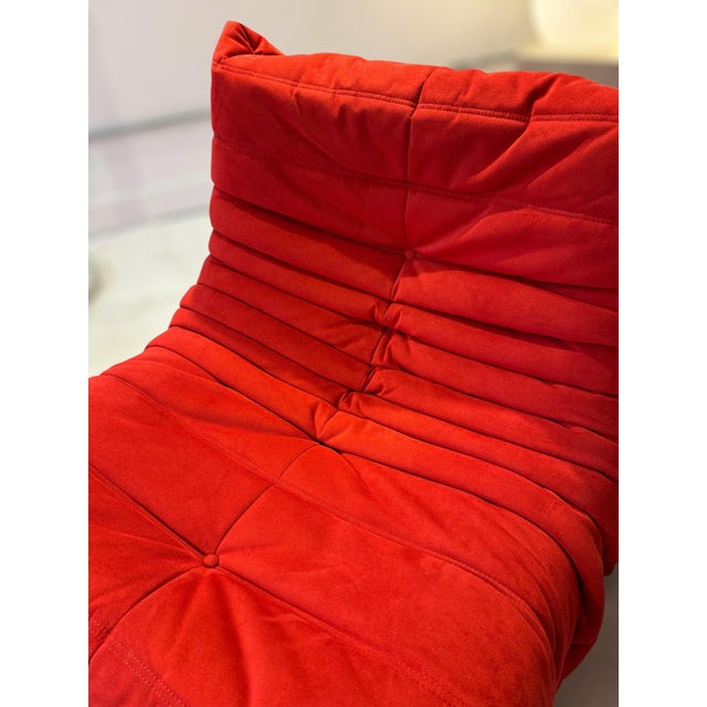 Textile Set of Red Alcantara Togo Fireside Chair & Ottoman by Michel Ducaroy for Ligne Roset For Sale - Image 7 of 9