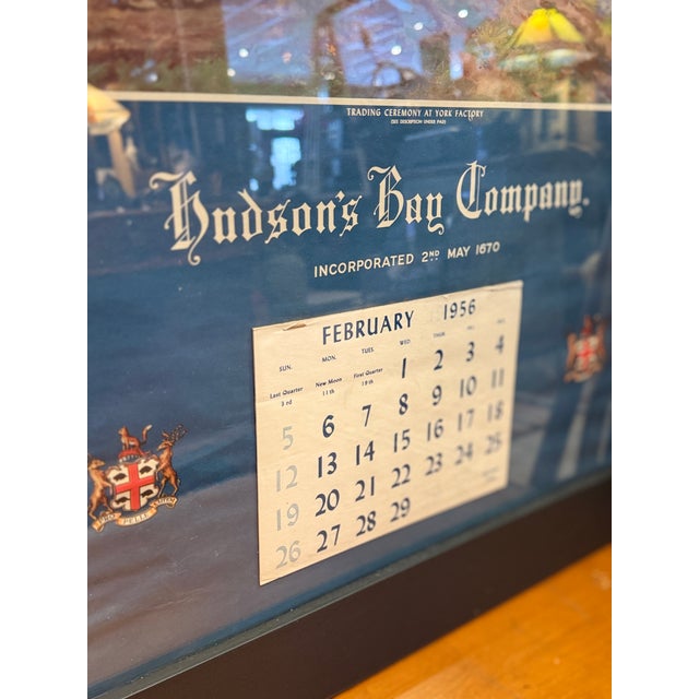 Rare vintage 1956 Hudson’s Bay Company calendar featuring a richly detailed historical scene titled “Trading Ceremony at...