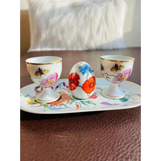 Ceramic 1980s Gucci Bernardaud Limoges Floral & Butterfly Print Porcelain Egg Cup and Salt Shaker Set, Made in France - 4 pcs For Sale - Image 7 of 10