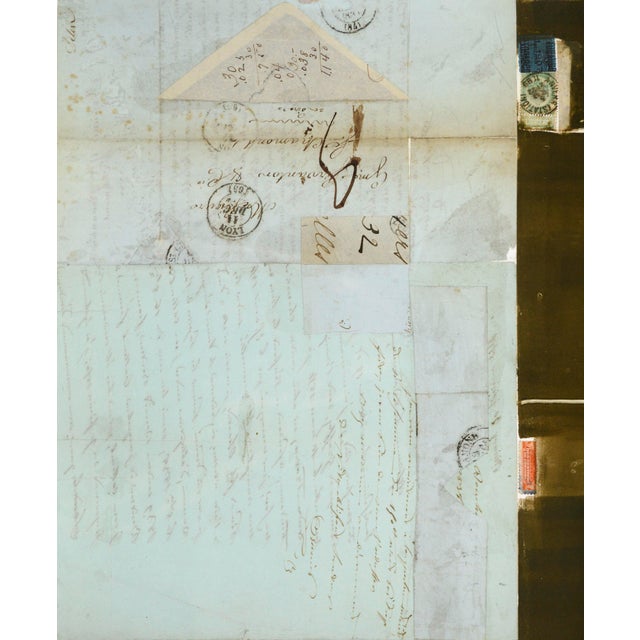 Abstract Expressionism Light Blue and Brown Chine Colle Watercolor With Found Object Collage by Michael Pauker For Sale - Image 3 of 8