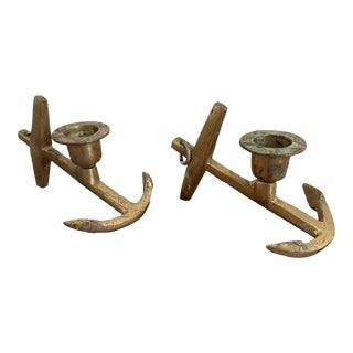 Vintage Brass Anchor Candle Holders - a Pair For Sale