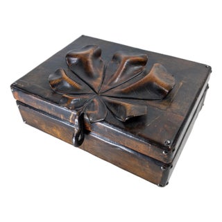 Mid-Century Folk Art Patchwork Leather Box With Gingko Leaf Design For Sale