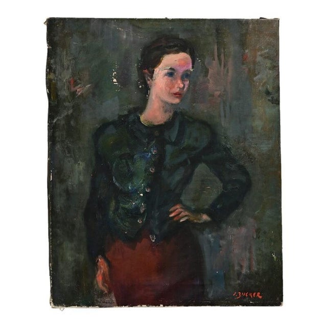Textile French 19th Century Portrait of a Woman in Green Blouse For Sale - Image 7 of 7