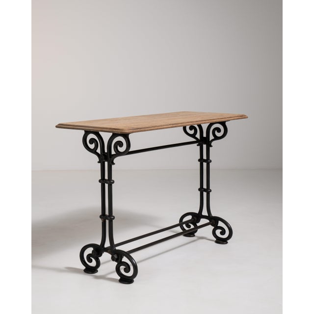 Cast Iron Bistro Table with Wood Top, Antique, France, Early 20th Century For Sale - Image 9 of 11