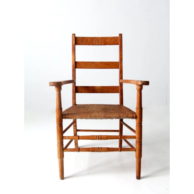 Vintage Woven Seat Arm Chair For Sale - Image 10 of 10