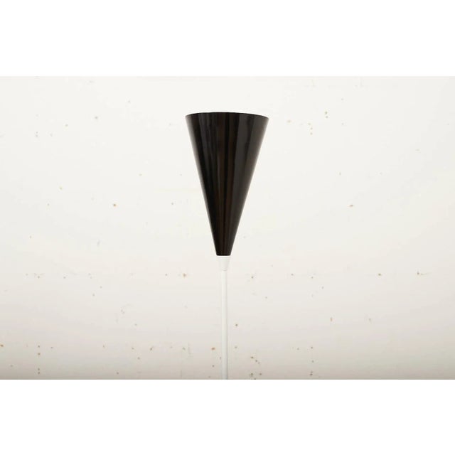 Metal White Painted Steel Tube Floor Lamp with White Marble Base and Black Sheet Metal Shade For Sale - Image 7 of 12