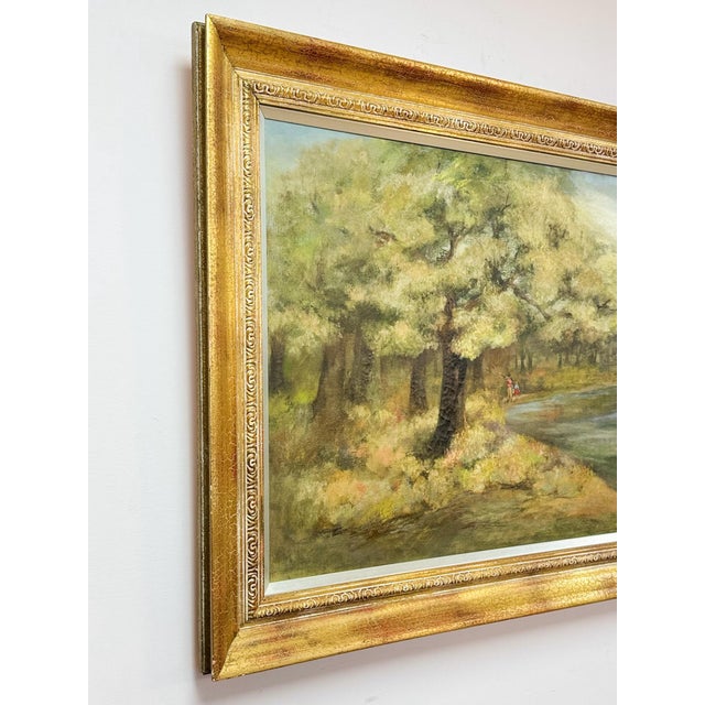 Vintage Oil Painting Landscape Father Son Fishing River Impressionist on Canvas For Sale - Image 15 of 15