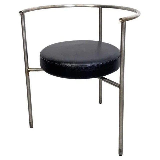 Post Modern Italian Cockpit Shape Leather & Steel Side Chair, 1980s For Sale - Image 16 of 16