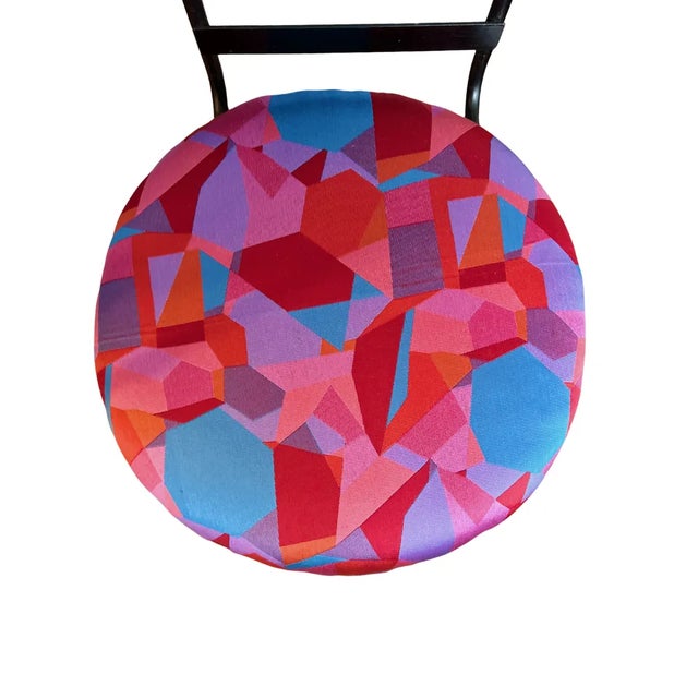 Set of five wrought iron chairs newly upholstered with new foam by Ironmasters. Some minor wear to wrought iron consistent...