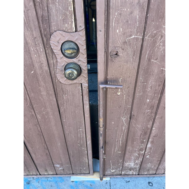 Vintage 1920s Wooden Double Entry Gates With Speakeasy and Hardware - a Pair For Sale - Image 10 of 12