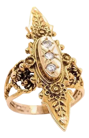 14 Karat Yellow Gold and Three Diamond Freeform Ring