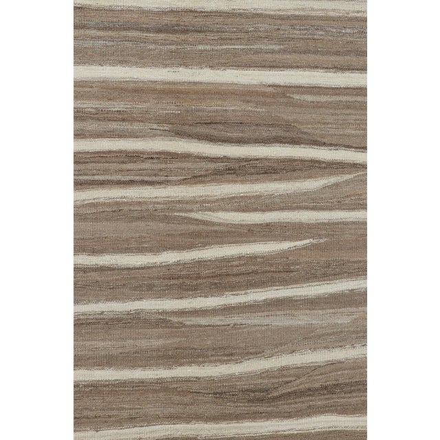 Contemporary Rug & Kilim’s Contemporary Kilim in Beige-Brown With White Stripes For Sale - Image 3 of 7