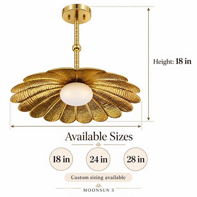 Metal Handmade Brass Flower Chandelier, Hammered Floral Pendant Light, Art Deco Ceiling Fixture For Sale - Image 7 of 13