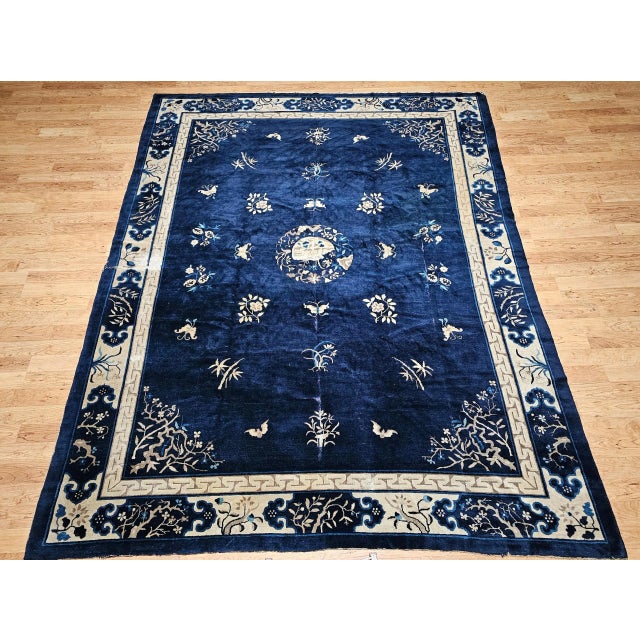 Late 19th Century Antique Chinese Art Deco Rug, Hand-Knotted Wool Pile, Floral Motifs, 1900s For Sale - Image 5 of 13
