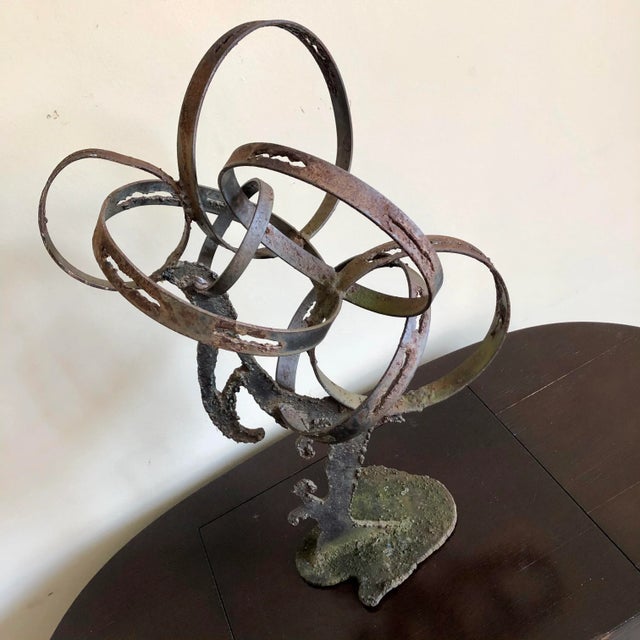 Brutalist abstract torch cut steel sculpture. Signed on bottom and dated 2001.