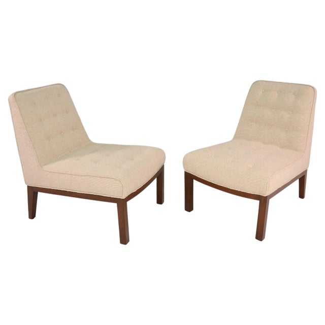 Ecru Beige Boucle Sophia Slipper Chairs by Edward Wormley for Dunbar - a Pair For Sale - Image 10 of 12