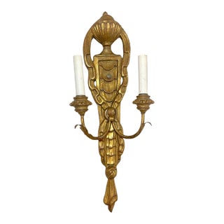 Vintage Ornate Century Italian Hand Carved Gilt Wooden Iron Wall Sconce Fixture For Sale