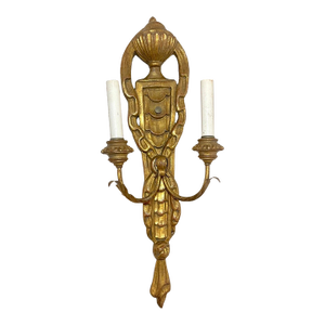 Vintage Ornate Century Italian Hand Carved Gilt Wooden Iron Wall Sconce Fixture