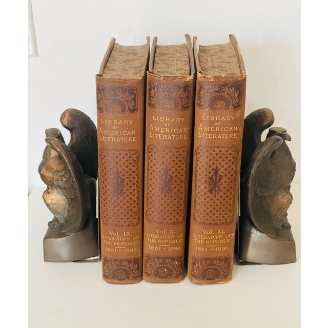 Metal Antique American Eagle Bronze Bookends Pair For Sale - Image 7 of 7