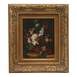 1980s Oil on Board Floral Still Life Painting Artist - Signed For Sale