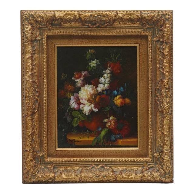 1980s Oil on Board Floral Still Life Painting Artist - Signed For Sale