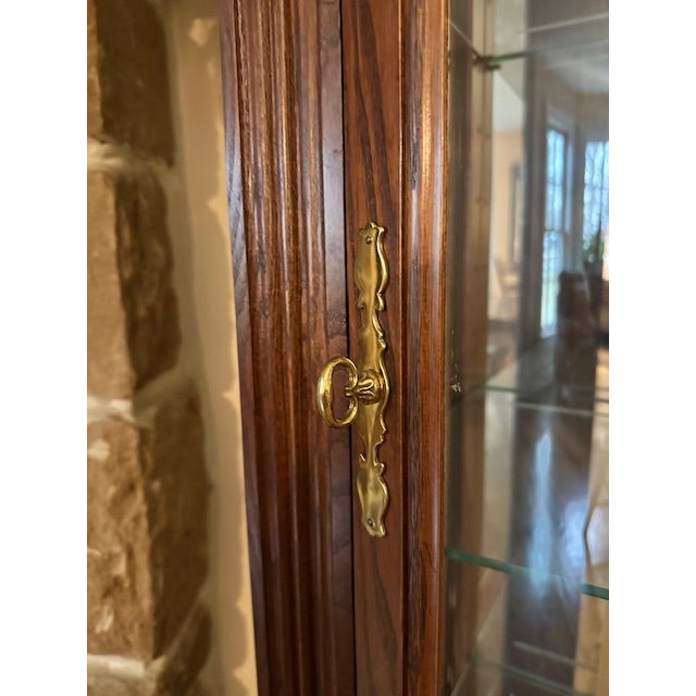 Brown 1990s Jasper Cabinet Company Traditional Walnut and Glass Curio Cabinet With Interior Lighting For Sale - Image 8 of 9