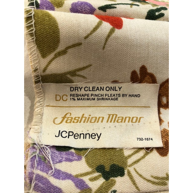 Vintage 1970’s Floral Classic Pleated Curtain Drapes Set of 2 Nostalgic Mad Men Vibe For Sale - Image 10 of 12