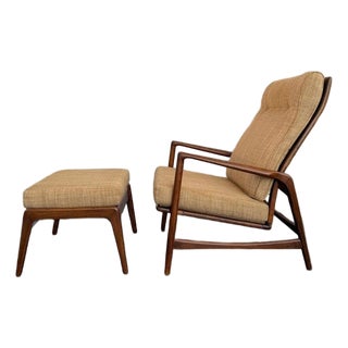 1960s Danish Modern Oak Reclining Lounge Chair Ottoman Set by Ib Kofod-Larsen For Sale