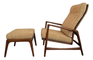 1960s Danish Modern Oak Reclining Lounge Chair Ottoman Set by Ib Kofod-Larsen