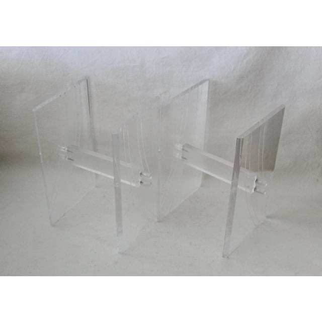 1980s Lucite Acrylic Clear Frosted Bolt Slab Style End Side Tables Bases- a Pair For Sale - Image 4 of 8