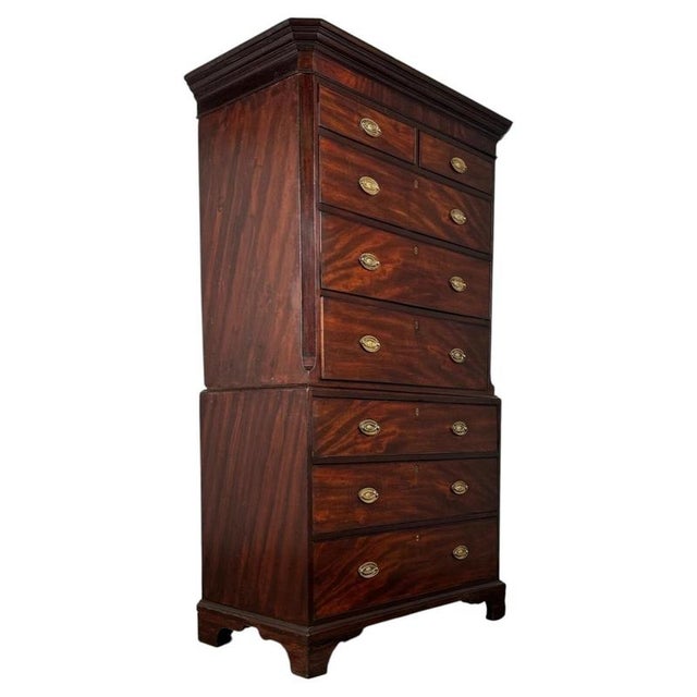18th Century Mahogany Chest on Chest with Brass Handles For Sale - Image 4 of 11