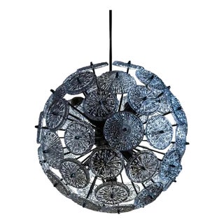Chrome and Crystal Glass Flower-Bucket Starburst Ballroom Pendant Light, Germany, 1960s For Sale