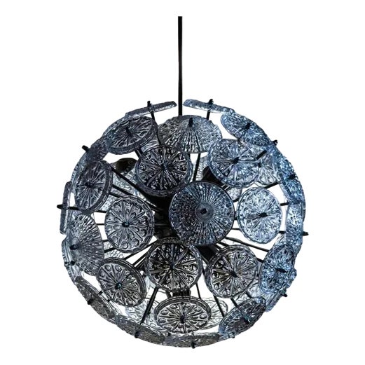 Chrome and Crystal Glass Flower-Bucket Starburst Ballroom Pendant Light, Germany, 1960s For Sale