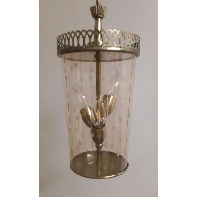 Mid-Century Brass 3-Flame Ceiling Lamp, 1950s For Sale - Image 9 of 9