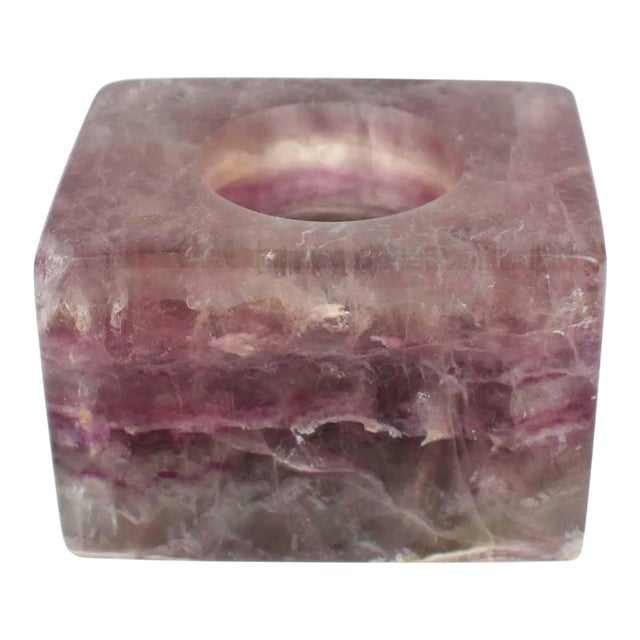 Late 20th Century Solid Purple Amethyst Quartz Geode Stone Tealight Candle Holder For Sale