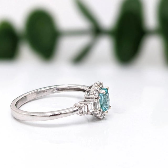 2020s Blue Afghan Tourmaline Ring with Earth Mined Diamond in Solid 14k Gold Oval 5.5x4mm For Sale - Image 5 of 8