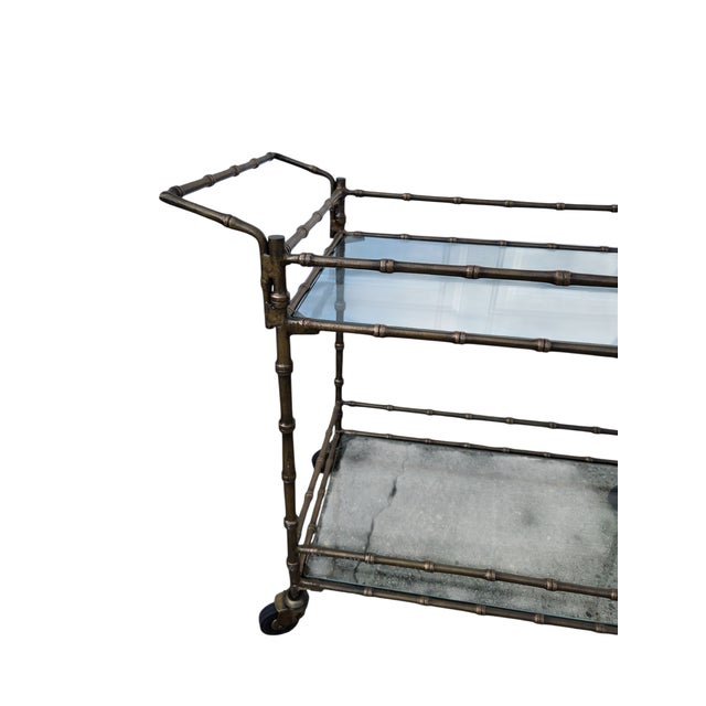 Ornamental & Decorative Materials Vintage Faux Bamboo Italian Tea Bar Cart Bronze Server Console Maison Style For Sale - Image 7 of 18