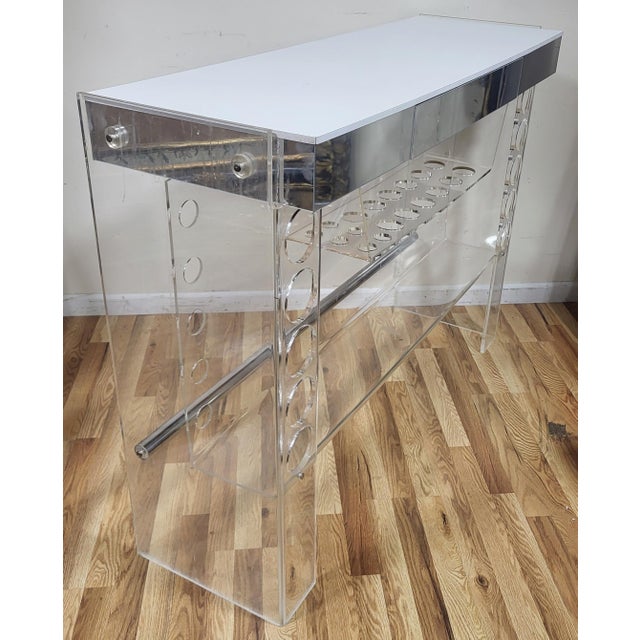 Lucite & Chrome Mid-Century Modern Bar & Pair of Barstool Chairs by Luigi Bardini For Sale - Image 4 of 18