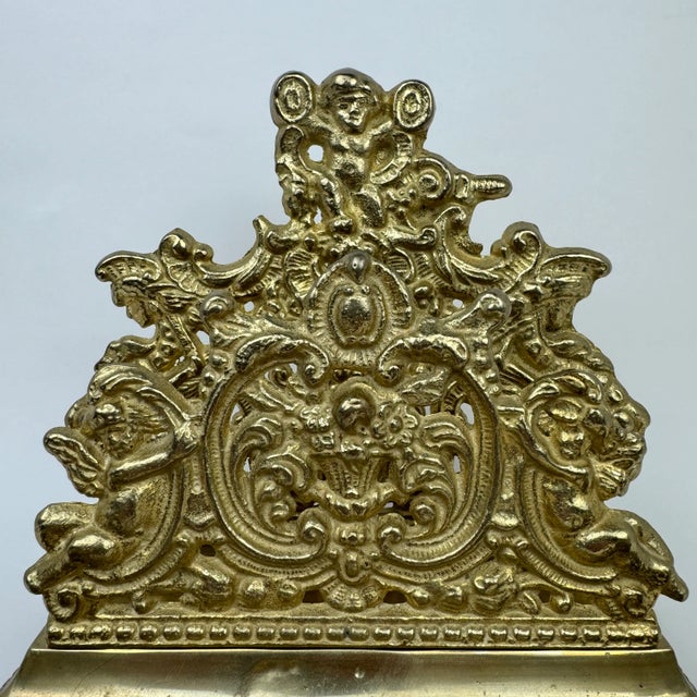 1960s Ornate Brass Double Inkwell With Letter Organizer For Sale - Image 4 of 12