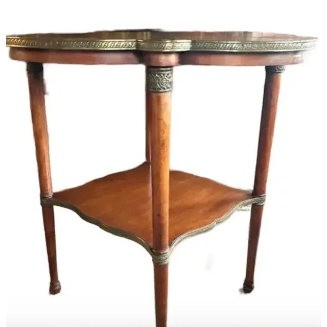 Mid 20th Century Early Directoire Style Mahogany Table With Brass Mounts and a Clover Shaped Top, Signed For Sale - Image 5 of 11