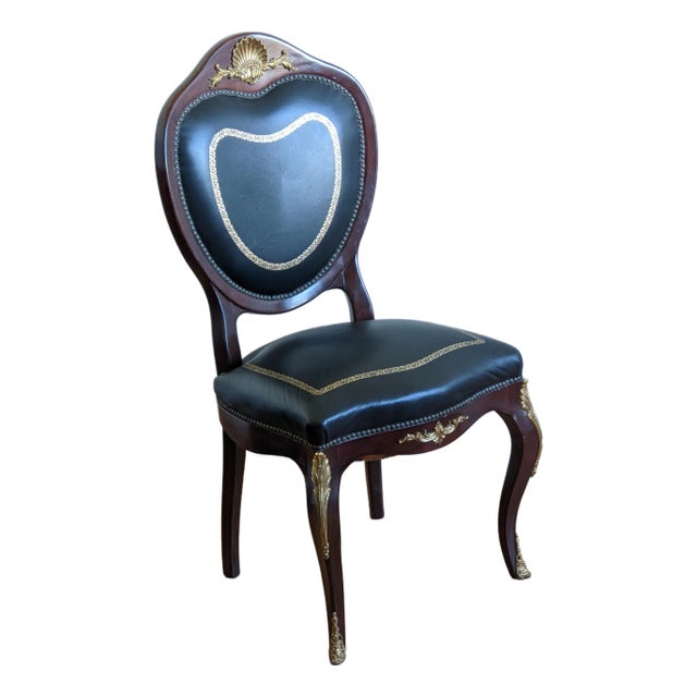 Heart Shape Late 18th Century Beautiful Wood, Brass, Leather Chair For Sale