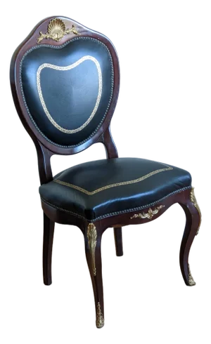 Heart Shape Late 18th Century Beautiful Wood, Brass, Leather Chair