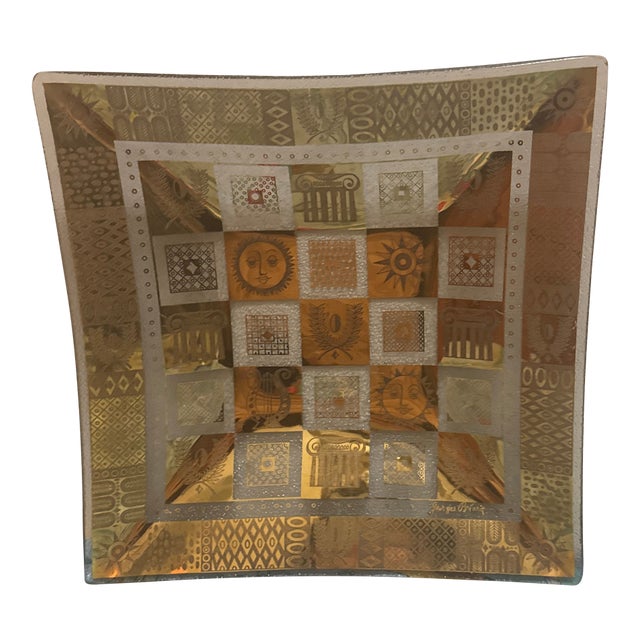 1960s Mid-Century Modern Signed Georges Briard Gilt and Pebble Glass Square Platter For Sale