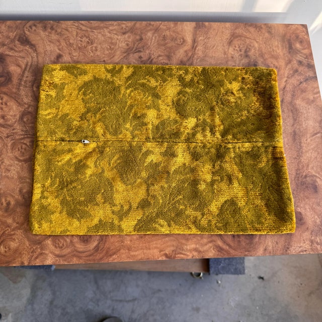 Vintage green and gold velvet damask pillow cover in great shape. Appears to be handmade, and well made. The materials are...