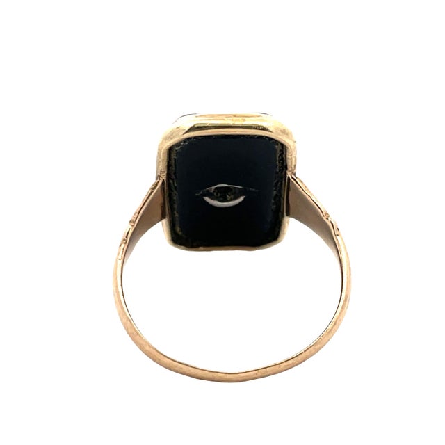 Early 21st Century Vintage Solid Yellow Gold Onyx & Natural Diamond Ring, Size 6.5 For Sale - Image 5 of 8